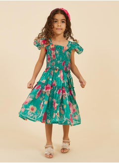 Styli Floral Printed Ruffled Sleeve Organza A-Line Dress  - Image 2