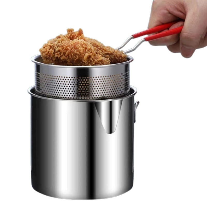 RENARSH وعاء قلي عميق متعدد الاستخدامات مع سلة تصفية أدوات المطبخ من الفولاذ المقاوم للصدأ مع مقابض وعاء طهي للمطاعم والتخييم والطهي في المطبخ، النمط C - Image 1