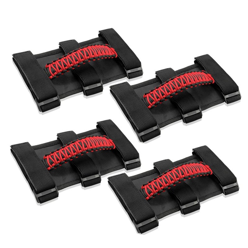 4x Roll Bar Grab Handles Grip Handle for Jeep Wrangler YJ TJ JK JKU JL JLU Sports Sahara Freedom Rubicon Unlimited X Gladiator JT 19552022 UTV ATV Paracord Handles Interior Accessories Red