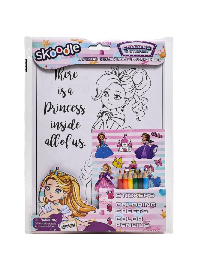 SKOODLE Princess Coloring & Sticker Sheets With Color Pencils|Art & Craft Kits | Age 3+ - Image 1