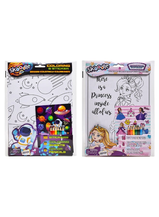 SKOODLE Princess Coloring & Sticker Sheets With Color Pencils|Art & Craft Kits | Age 3+ - Image 3