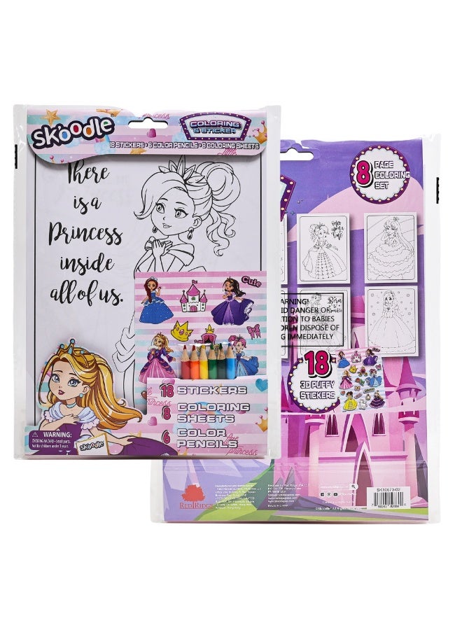 SKOODLE Princess Coloring & Sticker Sheets With Color Pencils|Art & Craft Kits | Age 3+ - Image 4