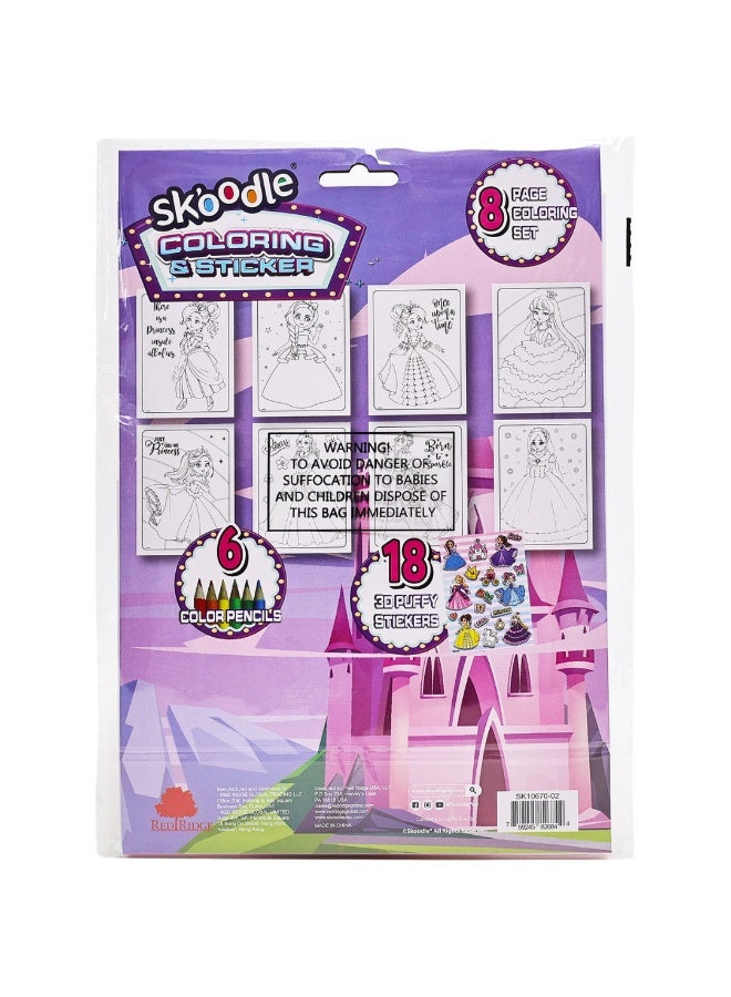 SKOODLE Princess Coloring & Sticker Sheets With Color Pencils|Art & Craft Kits | Age 3+ - Image 2