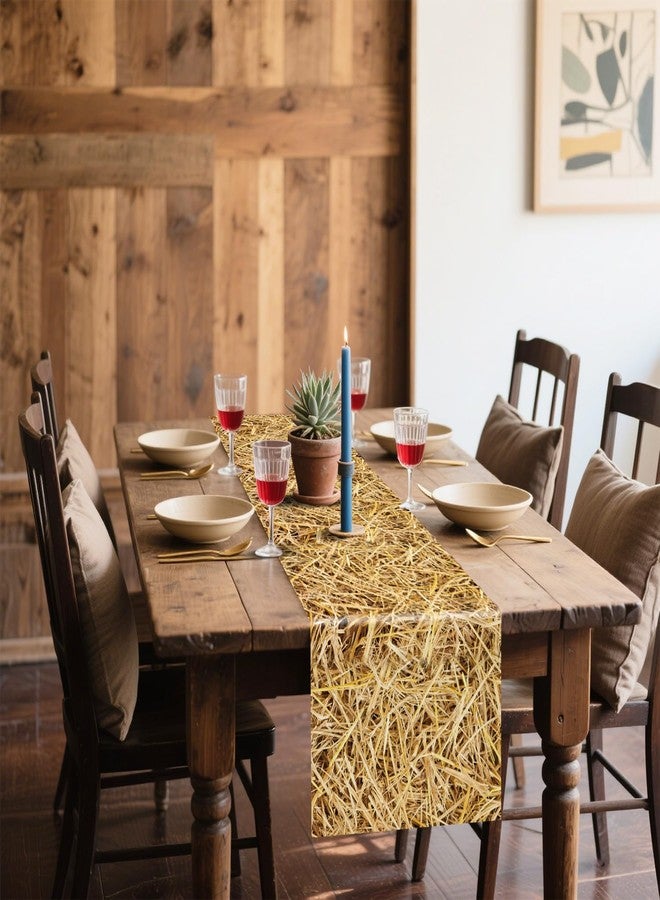 PTECDROTS 6Pcs Straw Table Runner Rectangular Farm Table Cloth Hay Stacks Table Runner for Western Barn Farm Barbecue Birthday Party Decorations, 14 x 108inch - Image 5