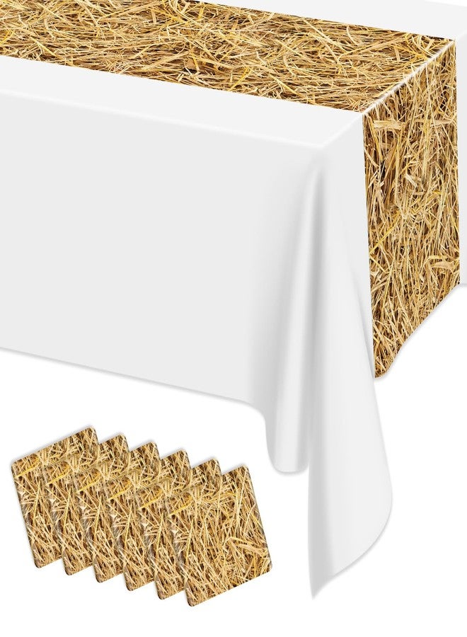 PTECDROTS 6Pcs Straw Table Runner Rectangular Farm Table Cloth Hay Stacks Table Runner for Western Barn Farm Barbecue Birthday Party Decorations, 14 x 108inch - Image 1