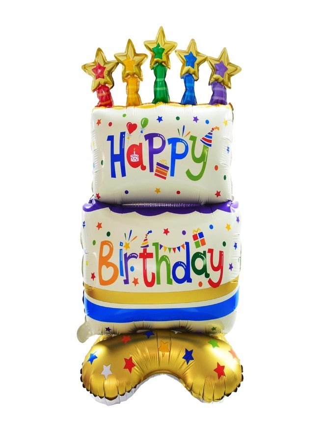 sewhick 38" Birthday Cake Foil Balloon, Self-Standing Two-tier Happy Birthday Mylar Balloon for Birthday Party Decorations Supplies - Image 1