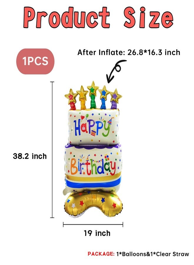 sewhick 38" Birthday Cake Foil Balloon, Self-Standing Two-tier Happy Birthday Mylar Balloon for Birthday Party Decorations Supplies - Image 2