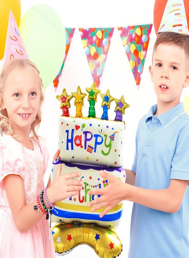 sewhick 38" Birthday Cake Foil Balloon, Self-Standing Two-tier Happy Birthday Mylar Balloon for Birthday Party Decorations Supplies - Image 5