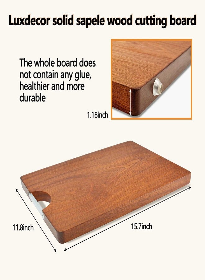Luxdecor Solid Wood Cutting Board One Piece Cutting Boards Made of Entire Piece Sapele Wood, Hardwood Cutting Board Heavy Duty 15.7 * 11.8 * 1.2in (No Glue) - Image 2