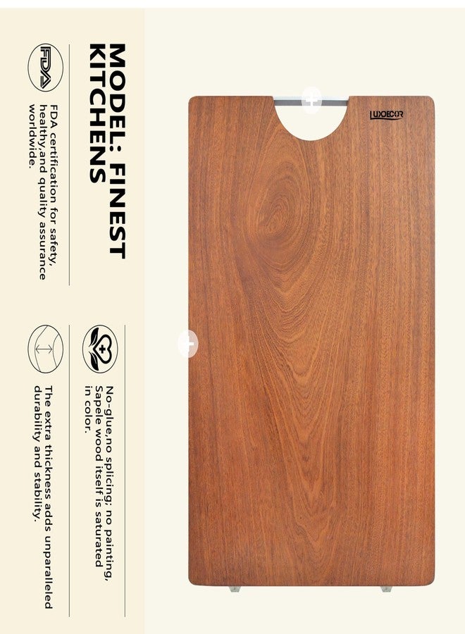 Luxdecor Solid Wood Cutting Board One Piece Cutting Boards Made of Entire Piece Sapele Wood, Hardwood Cutting Board Heavy Duty 15.7 * 11.8 * 1.2in (No Glue) - Image 4