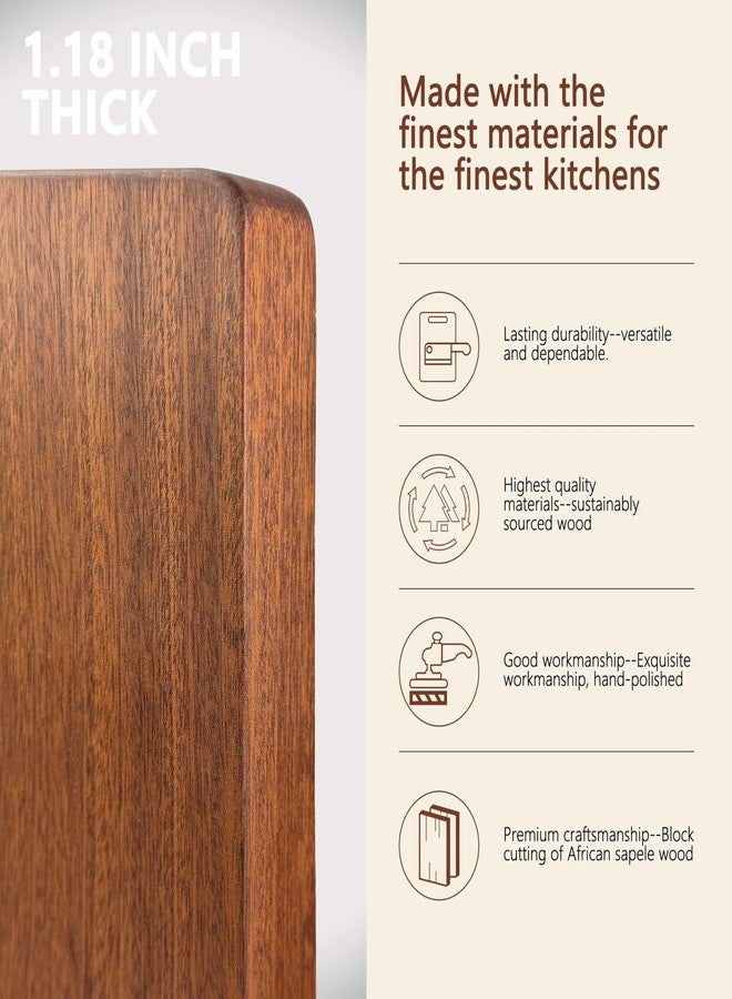 Luxdecor Solid Wood Cutting Board One Piece Cutting Boards Made of Entire Piece Sapele Wood, Hardwood Cutting Board Heavy Duty 15.7 * 11.8 * 1.2in (No Glue) - Image 5