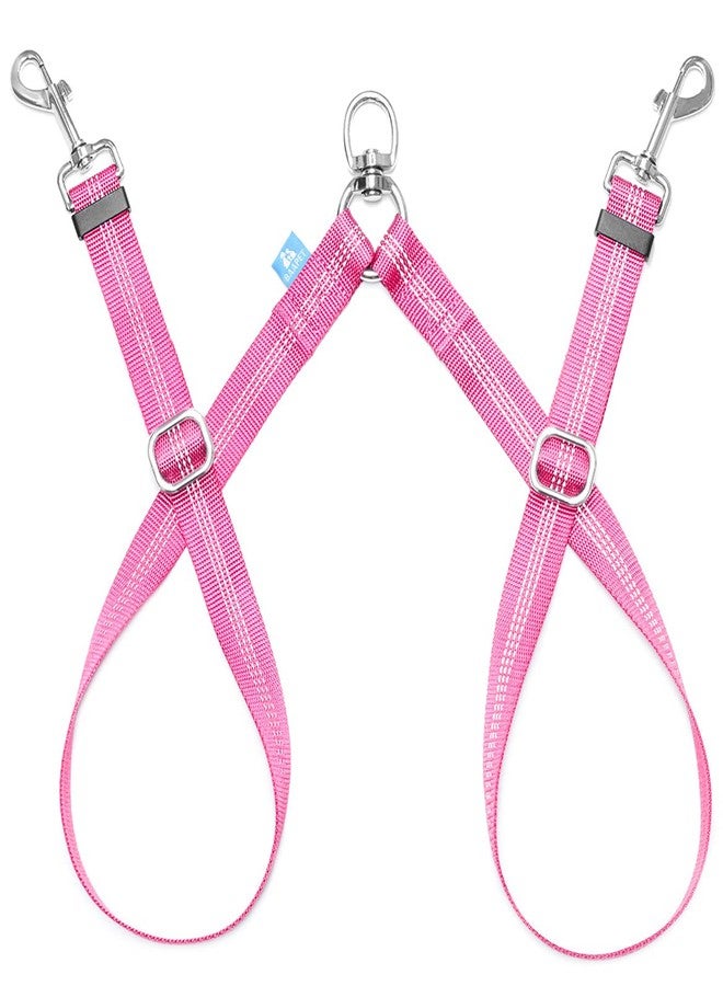 BAAPET Double Dog Leash Splitter, Tangle Free Dual Dog Leash Coupler, Two Dog Walking and Training Extension for Small Medium or Large Dogs (1.0'' x 20~32 Inch, Pink) - Image 1