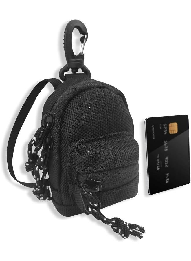 Coin Pouch for Men, Small Change Purse Keychain Wallet Bag for Women, Cute Mens Zipper Belt Car Holder, Mini Backpack Accessories. (Black) - Image 1