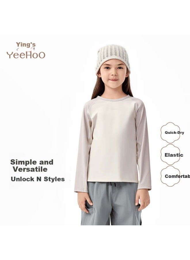 Yeehoo Autumn New Girls' Long Sleeve Base Shirt, Boys' Casual Sports Versatile Crew Neck T-shirt, Kids' Clothing - Image 1