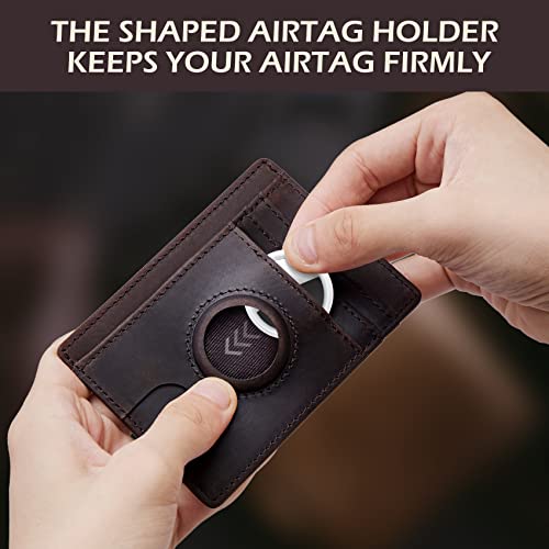 typecase Slim Minimalist Card Mens Wallet for AirTag, Front Pocket Premium Crazy Horse Leather Wallet with AirTag Holder, RFID Blocking Cash Credit Card Wallet Compatible with AirTag (Dark Brown) - Image 3