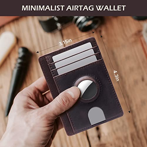 typecase Slim Minimalist Card Mens Wallet for AirTag, Front Pocket Premium Crazy Horse Leather Wallet with AirTag Holder, RFID Blocking Cash Credit Card Wallet Compatible with AirTag (Dark Brown) - Image 5
