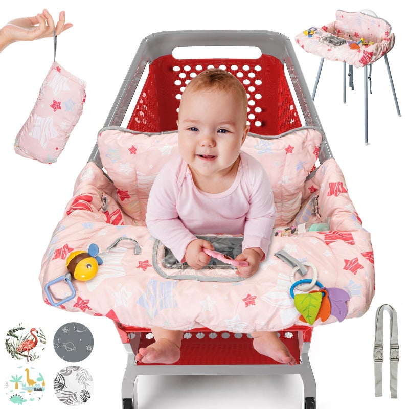 PILLANI Shopping Cart Cover for Baby, High Chair Cover for Restaurant Seat - Grocery Cart Cover for Baby Girl and Boy, Comfortable Cotton Buggy Covers for Babies - Padded Toddler Shopping Cart Cover - Image 1