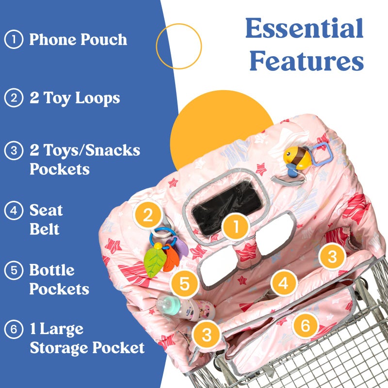 PILLANI Shopping Cart Cover for Baby, High Chair Cover for Restaurant Seat - Grocery Cart Cover for Baby Girl and Boy, Comfortable Cotton Buggy Covers for Babies - Padded Toddler Shopping Cart Cover - Image 4