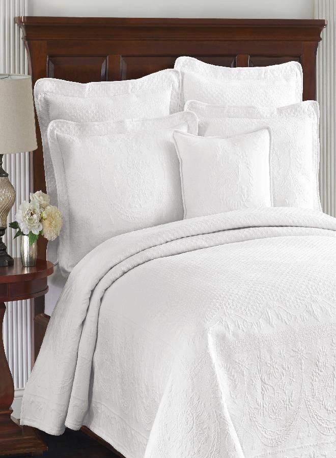 Historic Charleston Historic Charleston King Charles Bedding Coverlet Bedspread, Luxurious, Embossed, Matelasse, 100% Cotton, King, White  - Image 5