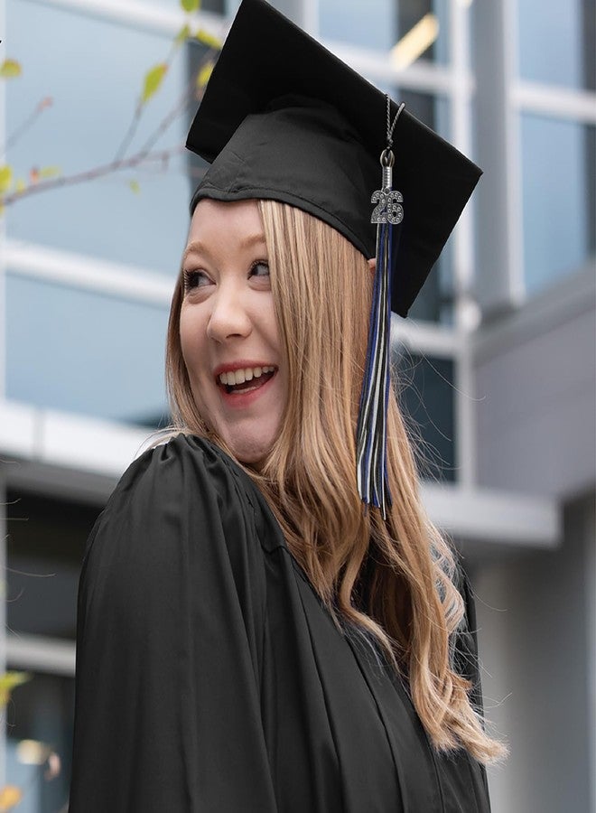 Endea Graduation شرابة تخرج إنديا ثلاثية الألوان مختلطة مع تعليقة فضية لامعة (أسود/أزرق ملكي/فضي، 2026) - Image 5