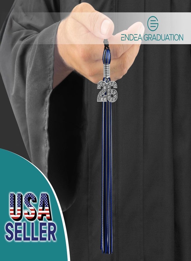Endea Graduation شرابة تخرج إنديا ثلاثية الألوان مختلطة مع تعليقة فضية لامعة (أسود/أزرق ملكي/فضي، 2026) - Image 2