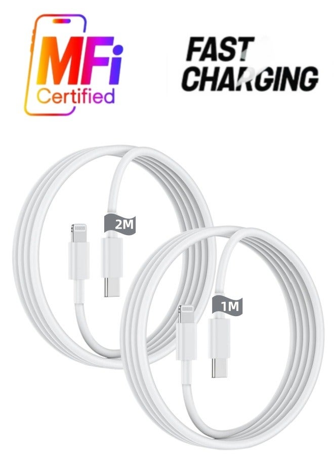 FLOWING USB-C to Lightning Cable 2 Pack (1M + 2M), Apple MFi Certified, PD 20W Fast Charging & Data Sync, Compatible with iPhone 14/14 Plus/14 Pro/14 Pro Max, iPhone 13/12/11 Series, iPhone XS/XR/X/8 Series, iPad - Image 1