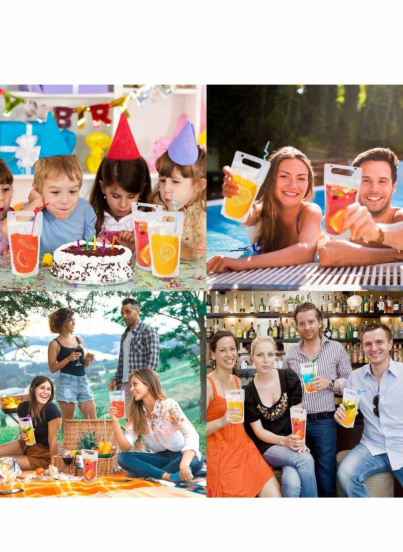NIBEMINENT - Drink Pouches for Adults, Reusable Juice Drinks with Straws Silicone Funnel, 50 Pcs Hand-held Bags Plastic Smoothie Cold Hot - Image 1