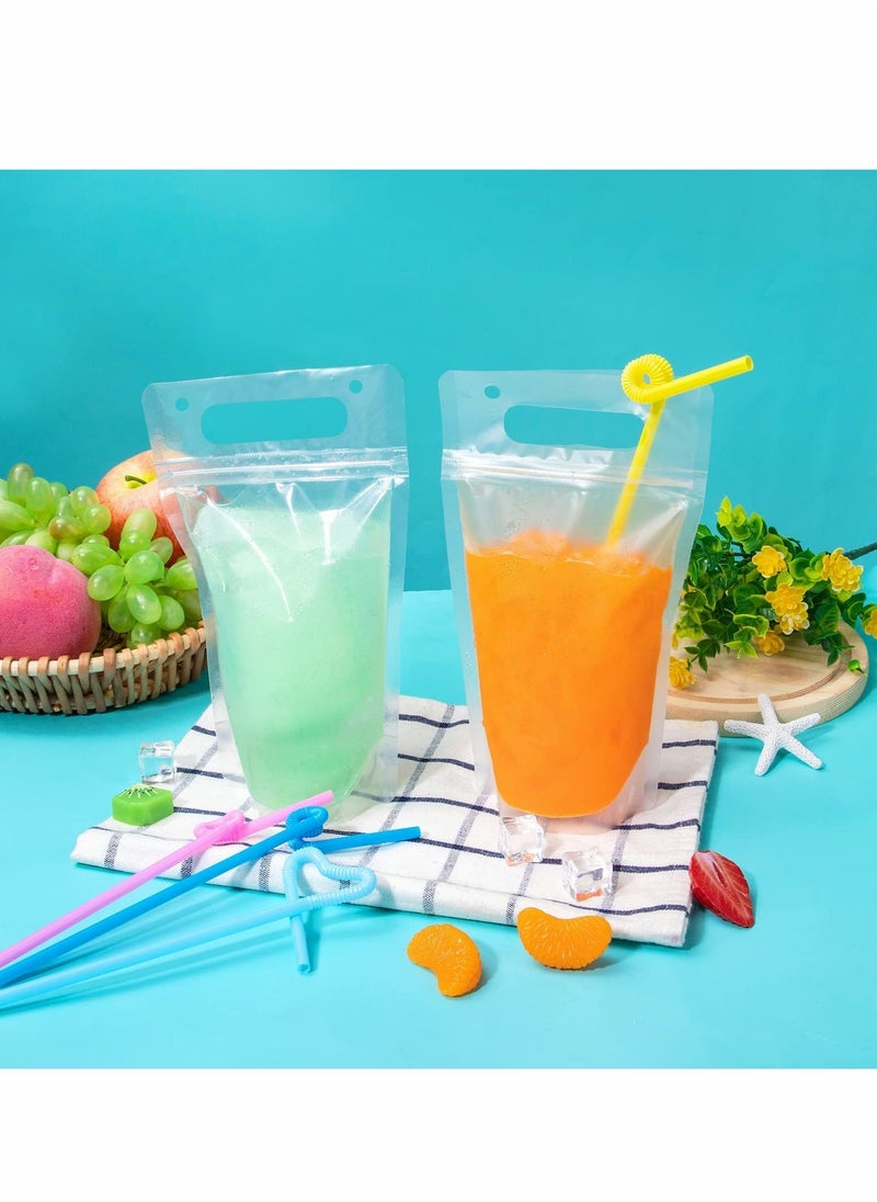 NIBEMINENT - Drink Pouches for Adults, Reusable Juice Drinks with Straws Silicone Funnel, 50 Pcs Hand-held Bags Plastic Smoothie Cold Hot - Image 1