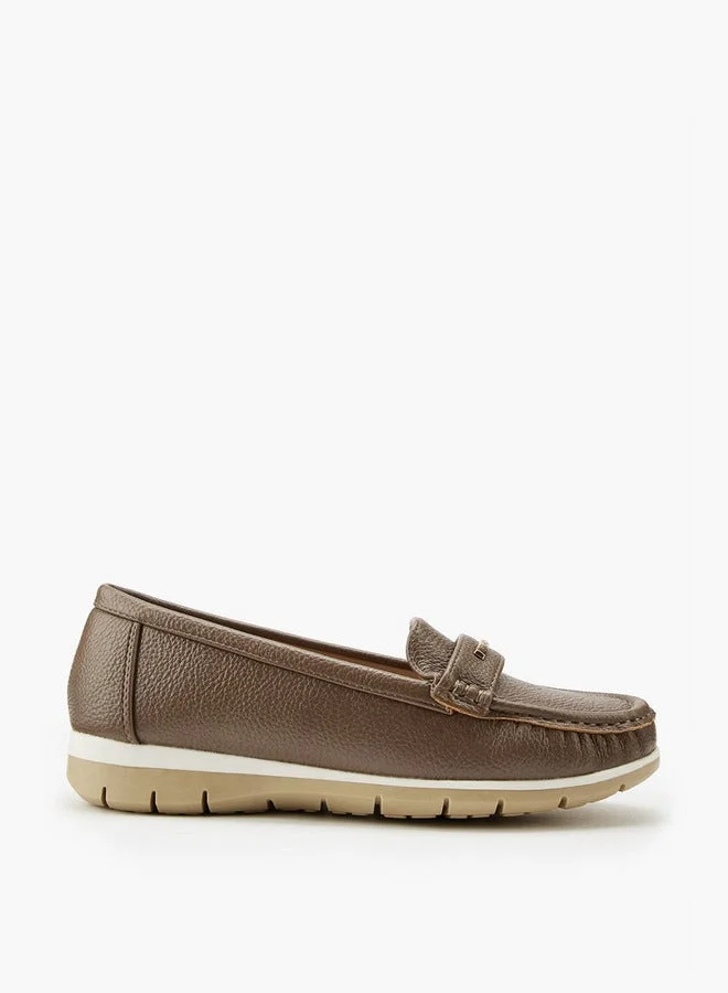 Textured Loafers with Metal Accent