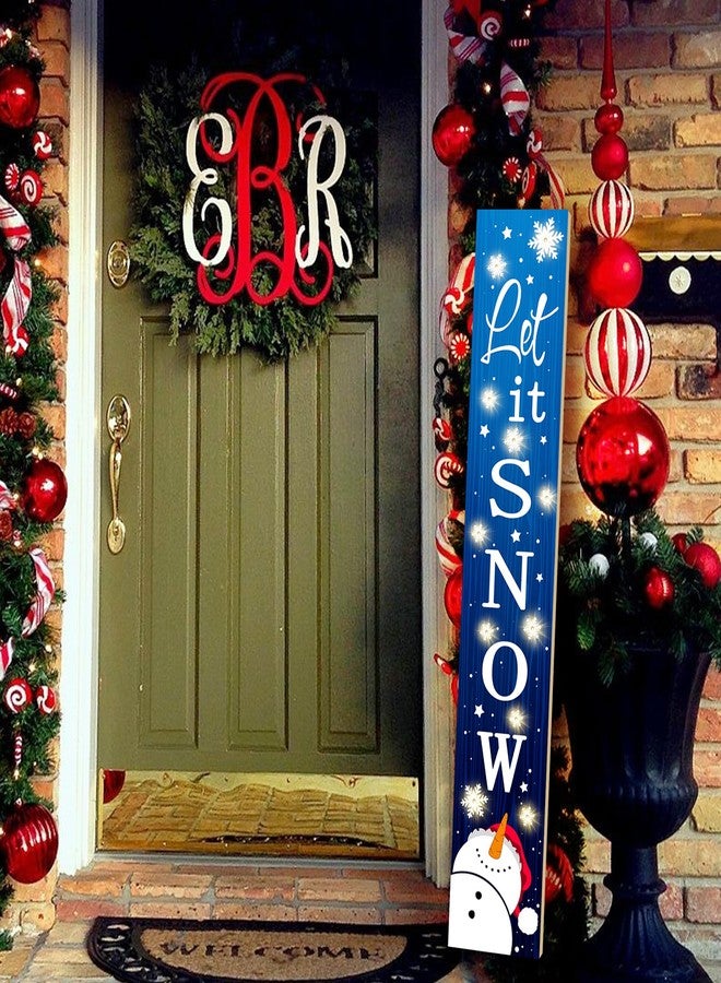 ARTDMT Lighted Wooden Welcome Porch Sign, 47.2"H Let It Snow Merry Christmas Winter Holiday Porch Board Sign for Front Door Farmhouse Outdoor Indoor Welcome Sign Wall Decor - Image 3