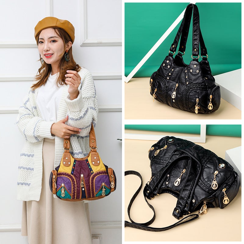 Women's Colorful PU Leather Shoulder Bag with Multi-Pockets - Image 5