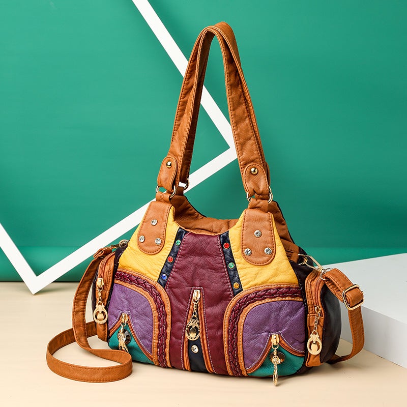 Women's Colorful PU Leather Shoulder Bag with Multi-Pockets - Image 2