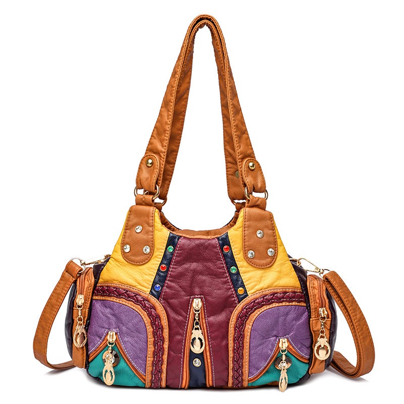 Women's Colorful PU Leather Shoulder Bag with Multi-Pockets - Image 1