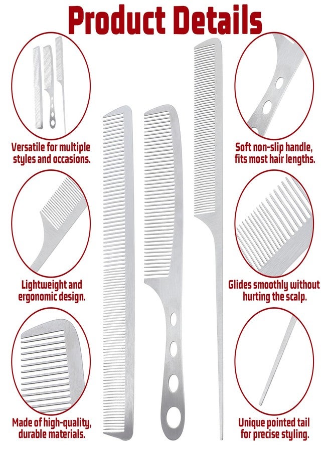 Elegaperma 3 PCS Metal Comb For Men, 304 Stainless Steel Stainless Steel Comb, Slim Metal Hair Combs for Women Men for Styling, Detangling and Salon - Image 3