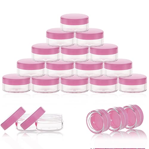 ZEJIA 10 Gram Sample Containers, 20 Count Cosmetic Containers with Lids, Refillable Empty Sample Jars, Small Plastic Containers with Lids (Pink) - Image 1