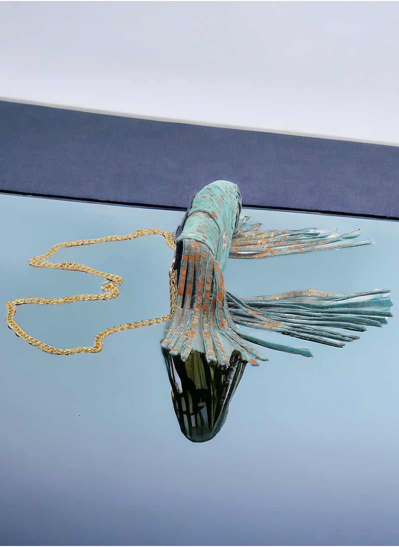 Wear with Zeal - fringes clutch teal zeal bag, genuine leather handbag, female purse - Image 1
