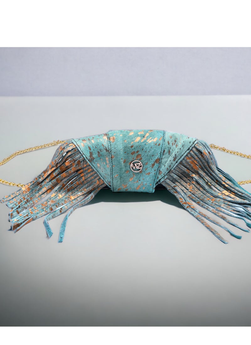Wear with Zeal - fringes clutch teal zeal bag, genuine leather handbag, female purse - Image 1