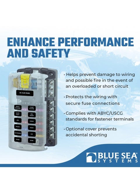 Blue Sea Systems 5026 St Blade Fuse Block 12 Circuit With Ground And Cover