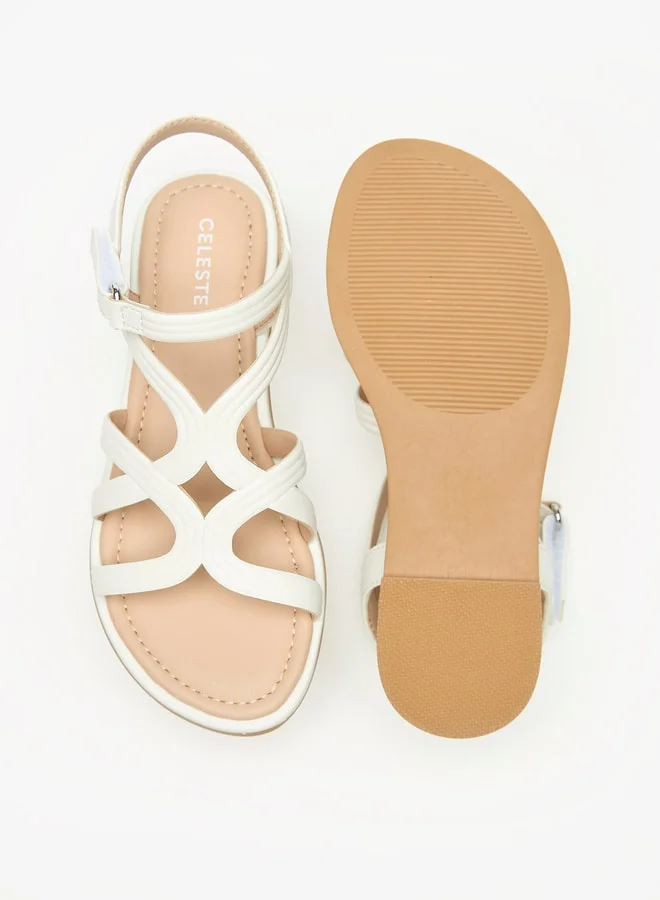 Celeste Girls Solid Strap Sandals with Hook and Loop Closure