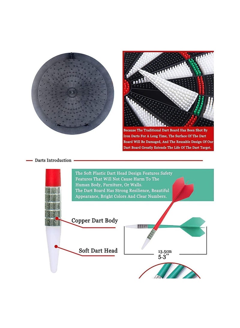 Y&D - Safety Dart Board Set, 16.3 Inch Soft Rubber Board, Game with 6 Tip Darts and Rotating Number Ring, Suitable for Kids Adults, Office Home - Image 1