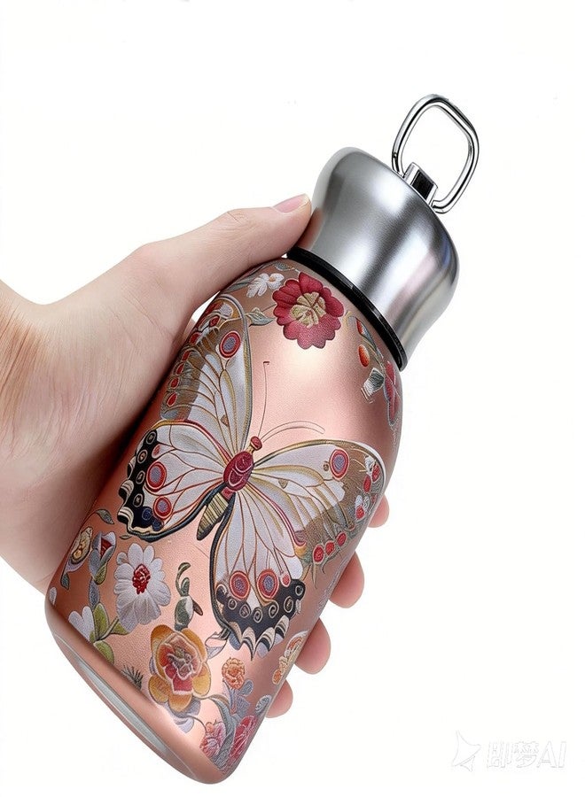 2heet Mini Stainless Steel Thermal Bottle 300ML Vacuum Insulated Water Bottle, Double Walled Hot & Cold Thermos Flask, Leakproof Portable Travel Mug for Gym Office Hiking – Butterfly Design - Image 2