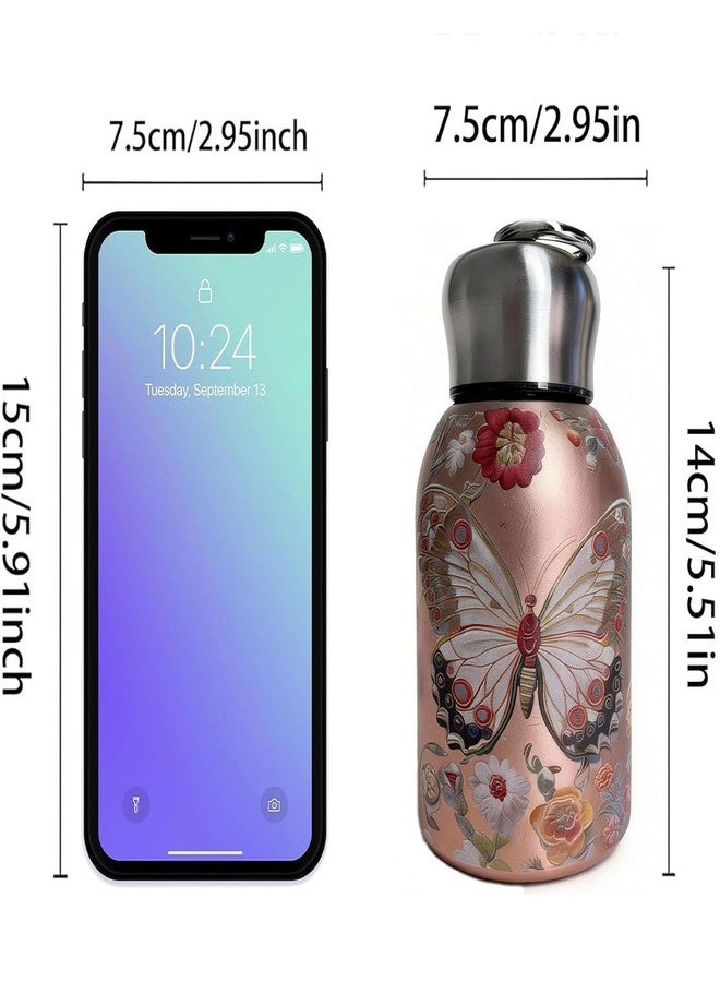 2heet Mini Stainless Steel Thermal Bottle 300ML Vacuum Insulated Water Bottle, Double Walled Hot & Cold Thermos Flask, Leakproof Portable Travel Mug for Gym Office Hiking – Butterfly Design - Image 5