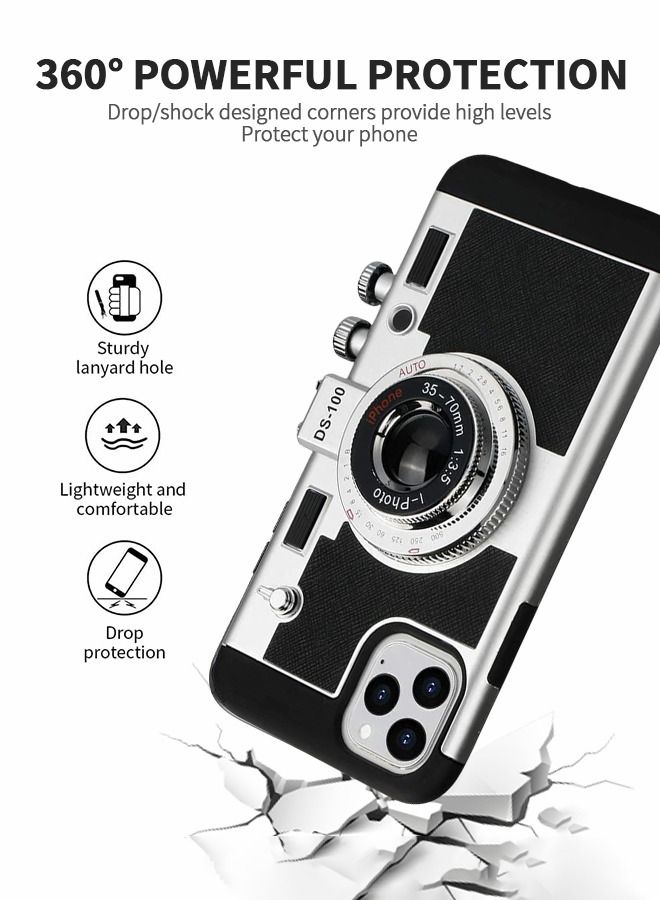 GROIC Phone Case Compatible with IPhone 14 Pro 6.1 Inch Camera Vintage Cover Cute 3D Cool Unique Design Silicone Removable Neck Strap for Girls Women Black - Image 4