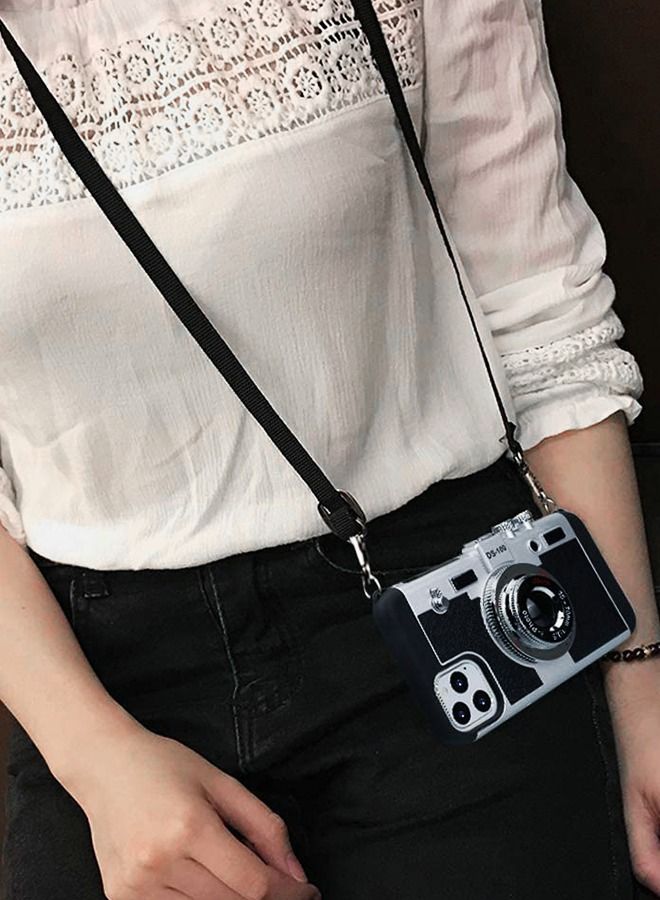 GROIC Phone Case Compatible with IPhone 14 Pro 6.1 Inch Camera Vintage Cover Cute 3D Cool Unique Design Silicone Removable Neck Strap for Girls Women Black - Image 5