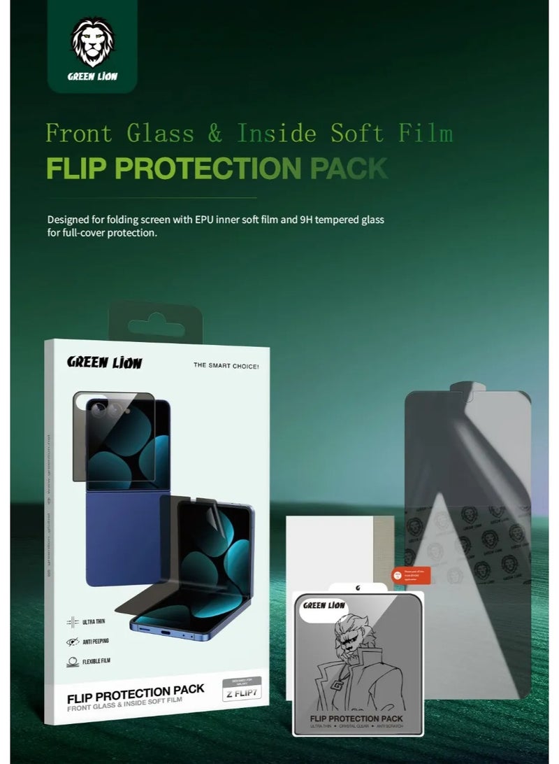 GREEN LION Screen Protector Pack For Samsung Galaxy Z Flip 7 /  Anti-Scratch / Ultra Thin / Anti Peeping / Flexible Film - Black - Image 2