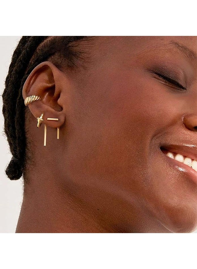 Mevecco Women Ear Cuff Earring Gold Non Pierced Ear Cartilage Clip on Wrap Hoop 14K Gold Filled Tiny Boho Beach Simple Minimalist Delicate Handmade Hypoallergenic Jewelry Gift-Sold as Single/Pair - Image 2