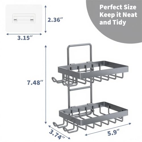 Moforoco Grey Double Soap Bar Holder for Shower, No Drilling, 304 Rustproof Stainless Steel, Wall Mounted Soap Holder with 4 Hooks and Razor Holder, Shower Rack Soap Tray Bar Soap for Bathroom - Image 5