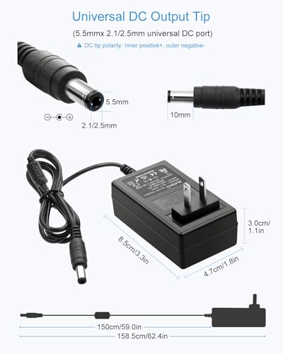 ALITOVE 12V 3A Power Supply DC 12 Volt AC Adapter 36W 2.5A 2A 1.5A 1A Replacment Power Cord Converter Transformer 4.92Ft with 10 Tips for LED Strip Light CCTV Security Camera Router PC Monitor - Image 4