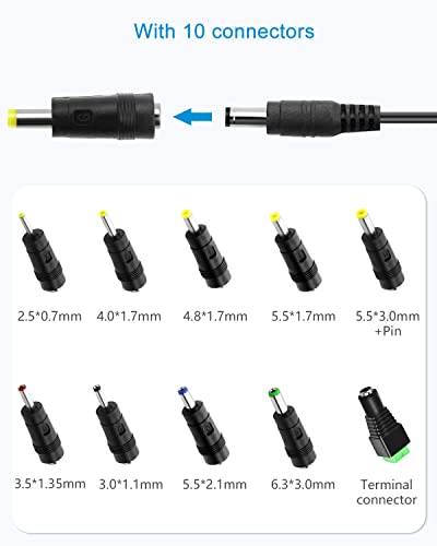 ALITOVE 12V 3A Power Supply DC 12 Volt AC Adapter 36W 2.5A 2A 1.5A 1A Replacment Power Cord Converter Transformer 4.92Ft with 10 Tips for LED Strip Light CCTV Security Camera Router PC Monitor - Image 2
