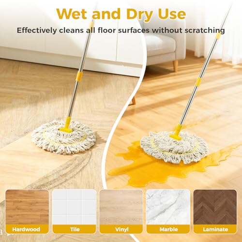 SOBONNE Indoor Mop with Strings for Floor Cleaning, Cotton Mops with 59” Long Handle Household String Mop for Hardwood Wood Tile Floors Cleaning,1 Mop Handle & 1 Cotton Mop Head - Image 4